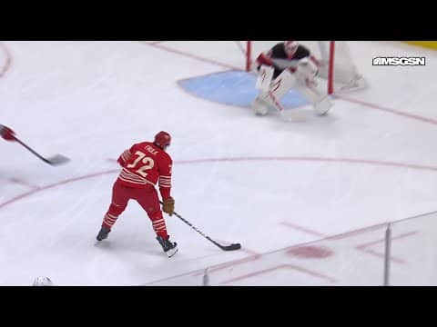 Justin Faulk scores a goal against the New Jersey Devils