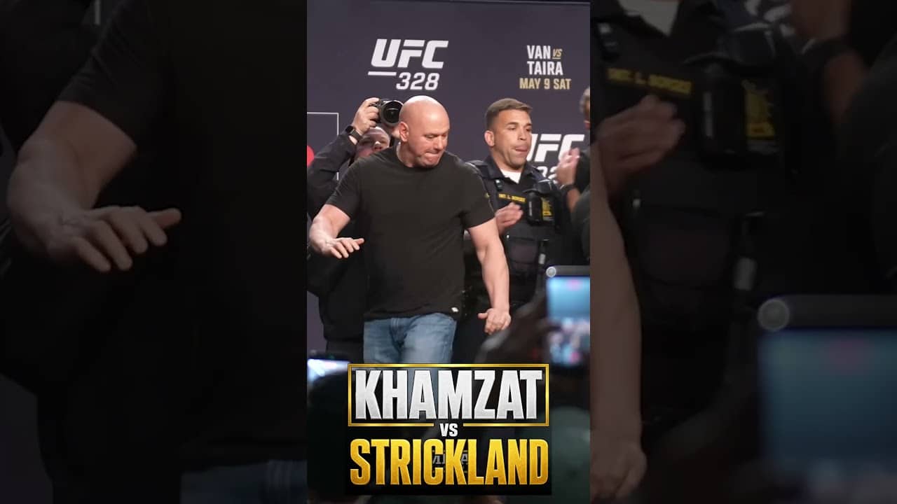 Khamzat Chimaev KICKS Sean Strickland at UFC 328 faceoffs | MMA Fighting