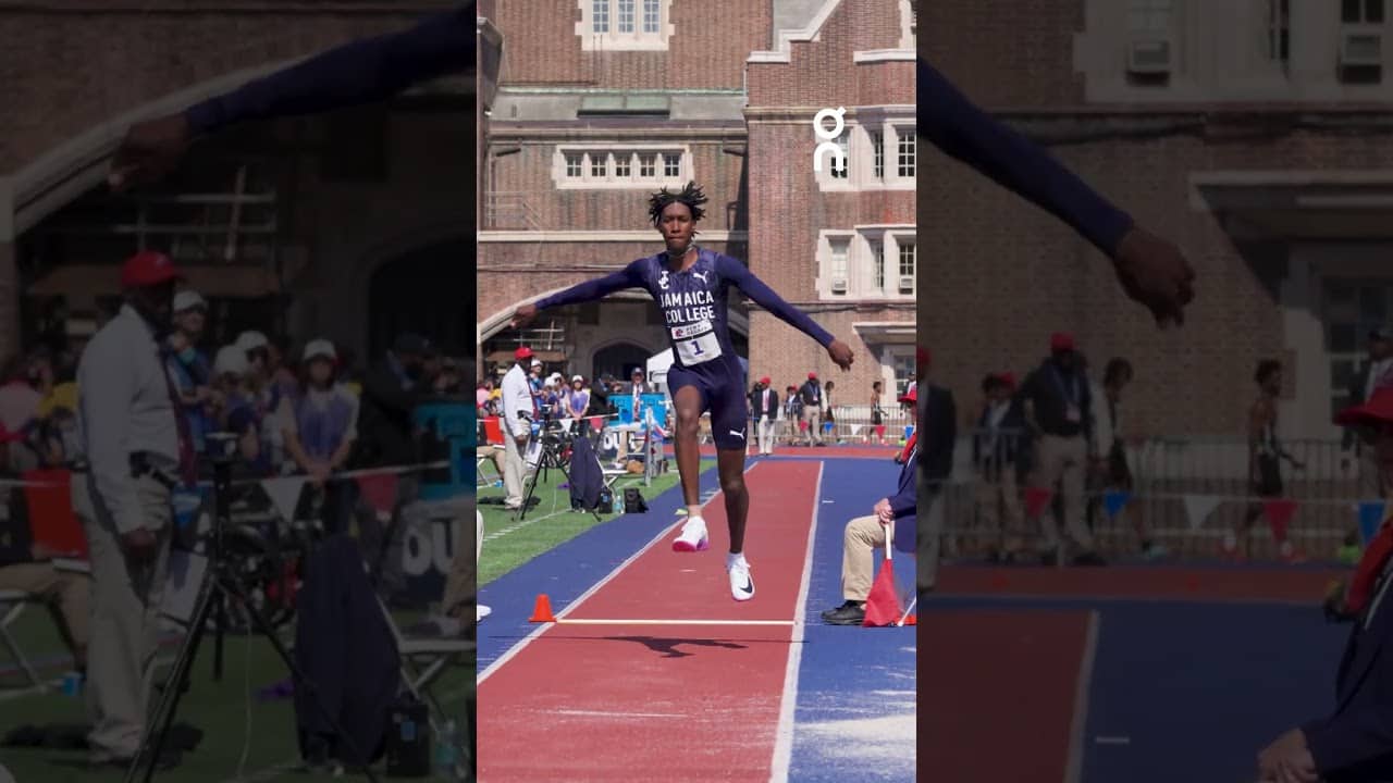 3 boys break 50-feet in the TJ at the Penn Relays. Michael-Andre Edwards goes 53-5.5 for the Title.
