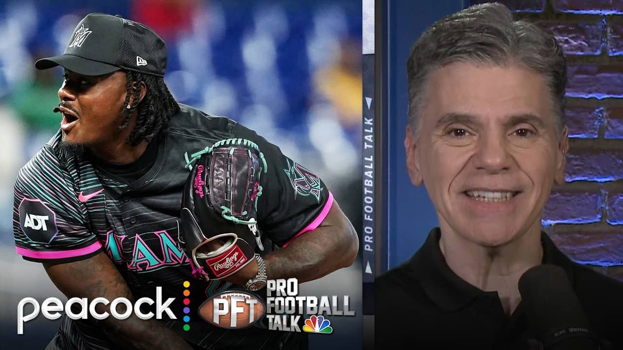Malik Willis throws wild first pitch at Miami Marlins game | Pro Football Talk | NFL on NBC