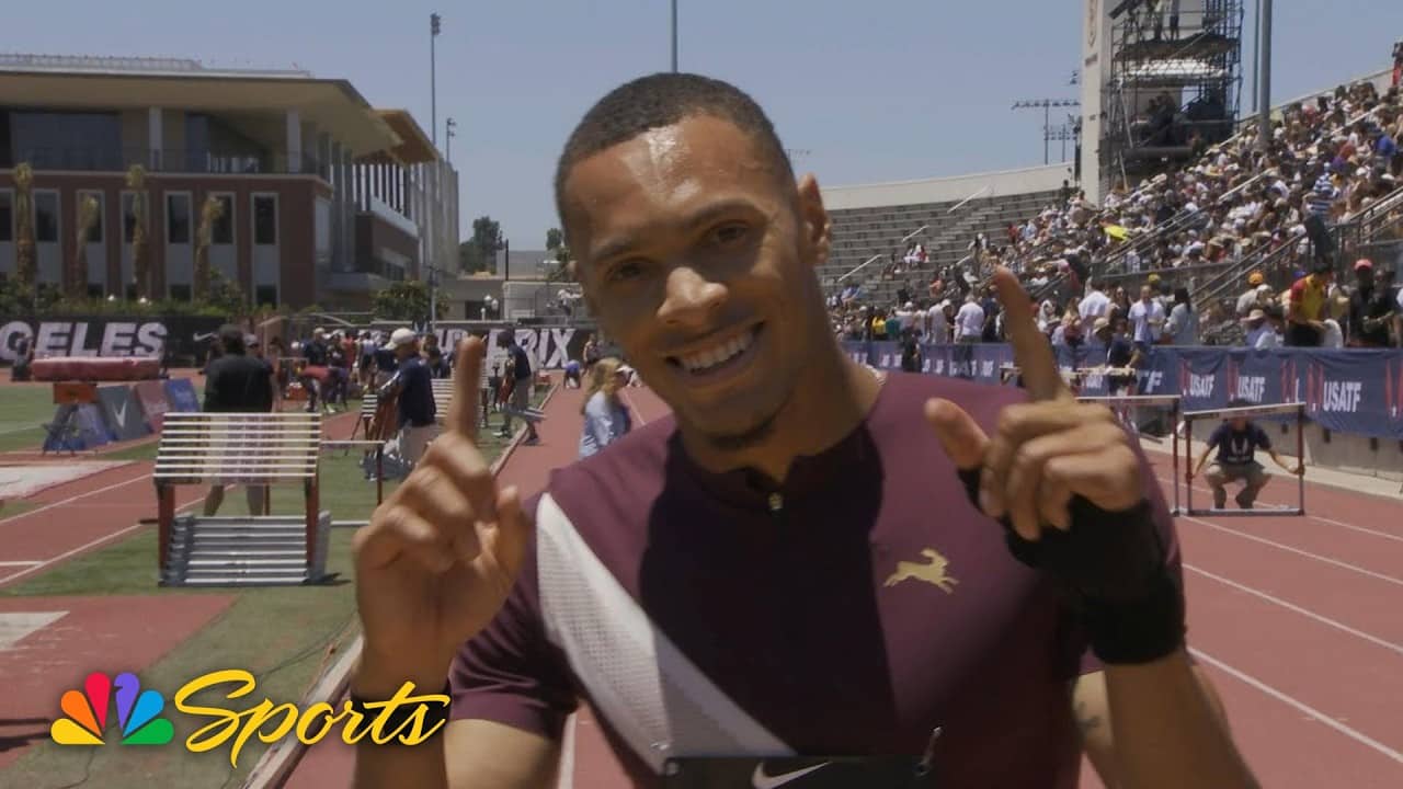 Jamal Britt clocks personal best for 100-meter men's hurdles win at LA Grand Prix | NBC Sports