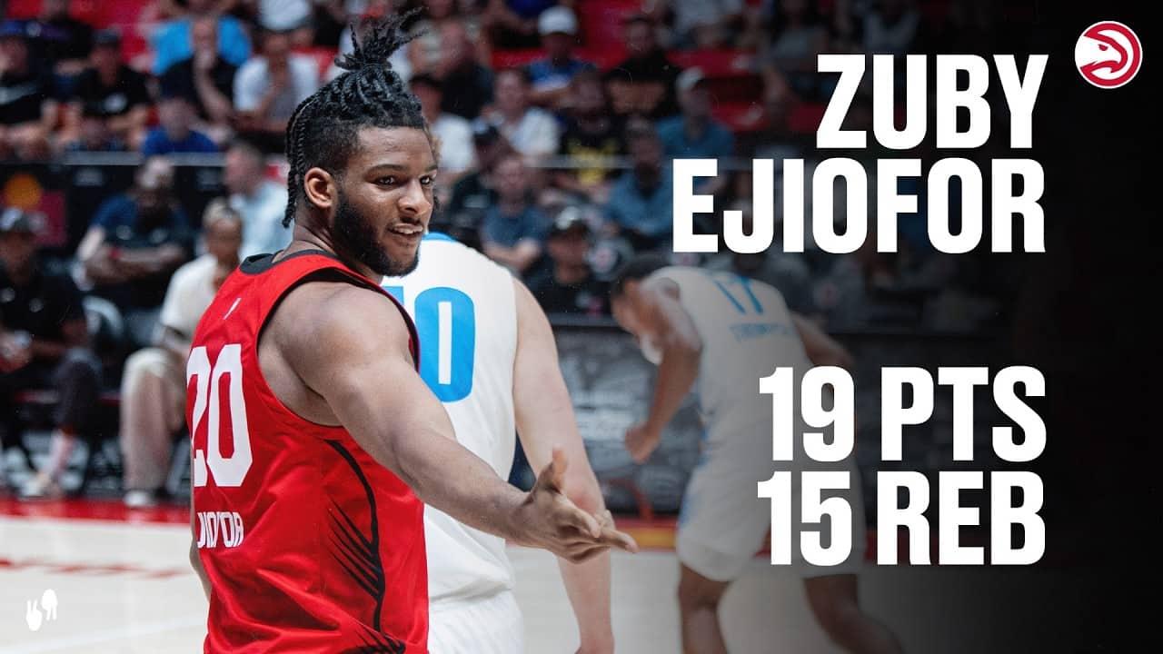 Zuby Ejiofor hits big double-double in Hawks Summer League Win | Highlights & Postgame Interview