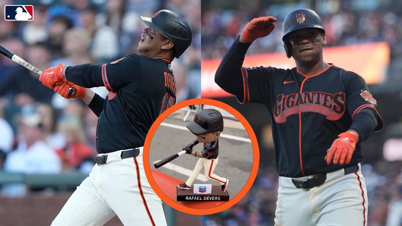 Rafael Devers hits TWO home runs on his bobblehead night for the San Francisco Giants! ✌️