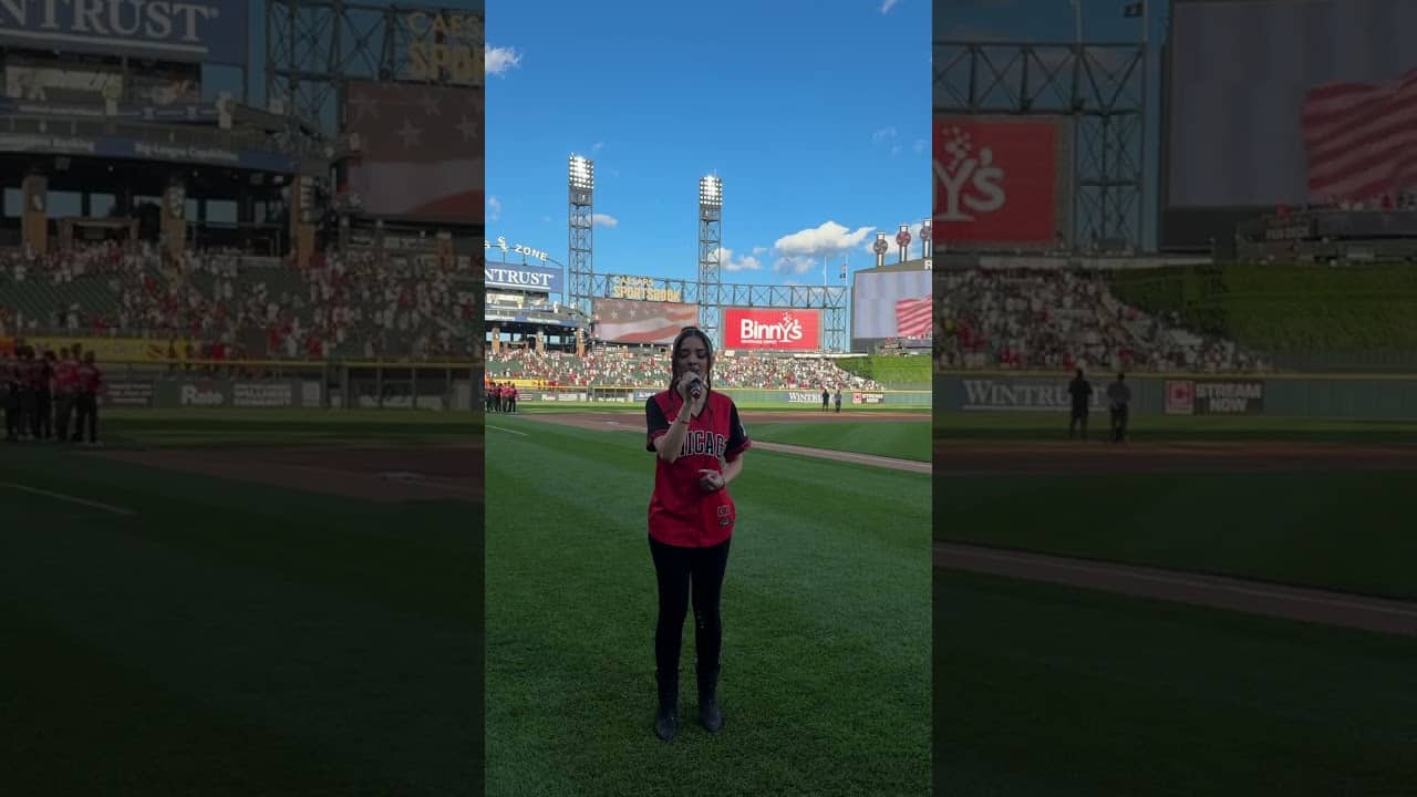 @AngelinaVictoria performed tonight's National Anthem! 🎤 #singing #baseball #mlb
