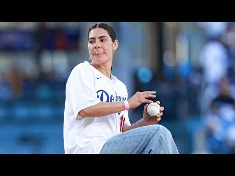 WNBA star Kelsey Plum of the Sparks showed off her cannon at the Dodgers game! 🏀