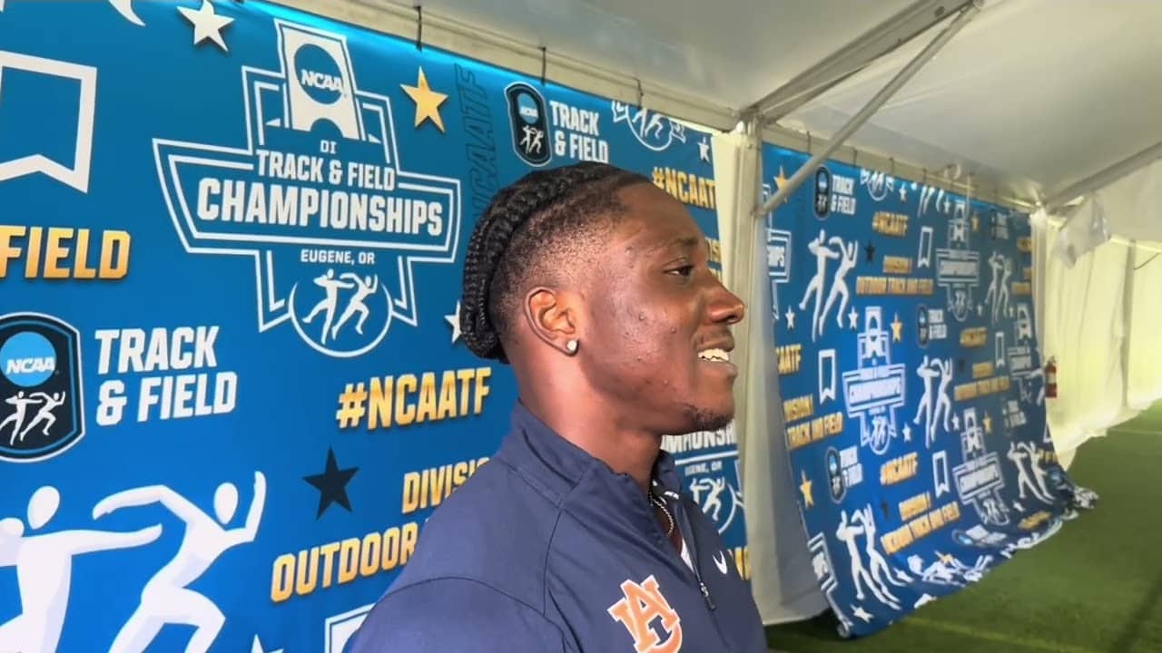 Auburn’s Kanyinsola Ajayi After Running Windy 9.72 To Win 2026 NCAA Championships 100m Final