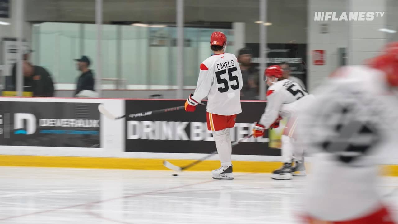 Carson Carels mic'd up for the Snowy Cup | Calgary Flames Development Camp