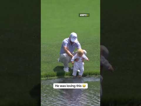 Sam Burns’ son Bear needed a little toe dip 🥹