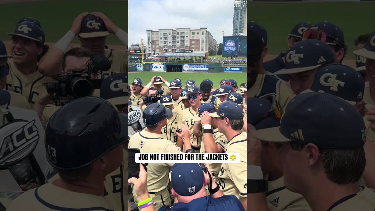 Coach Ramsey briefs the Jackets after winning the ACC Tournament 🙌 #georgiatech #baseball #stingem