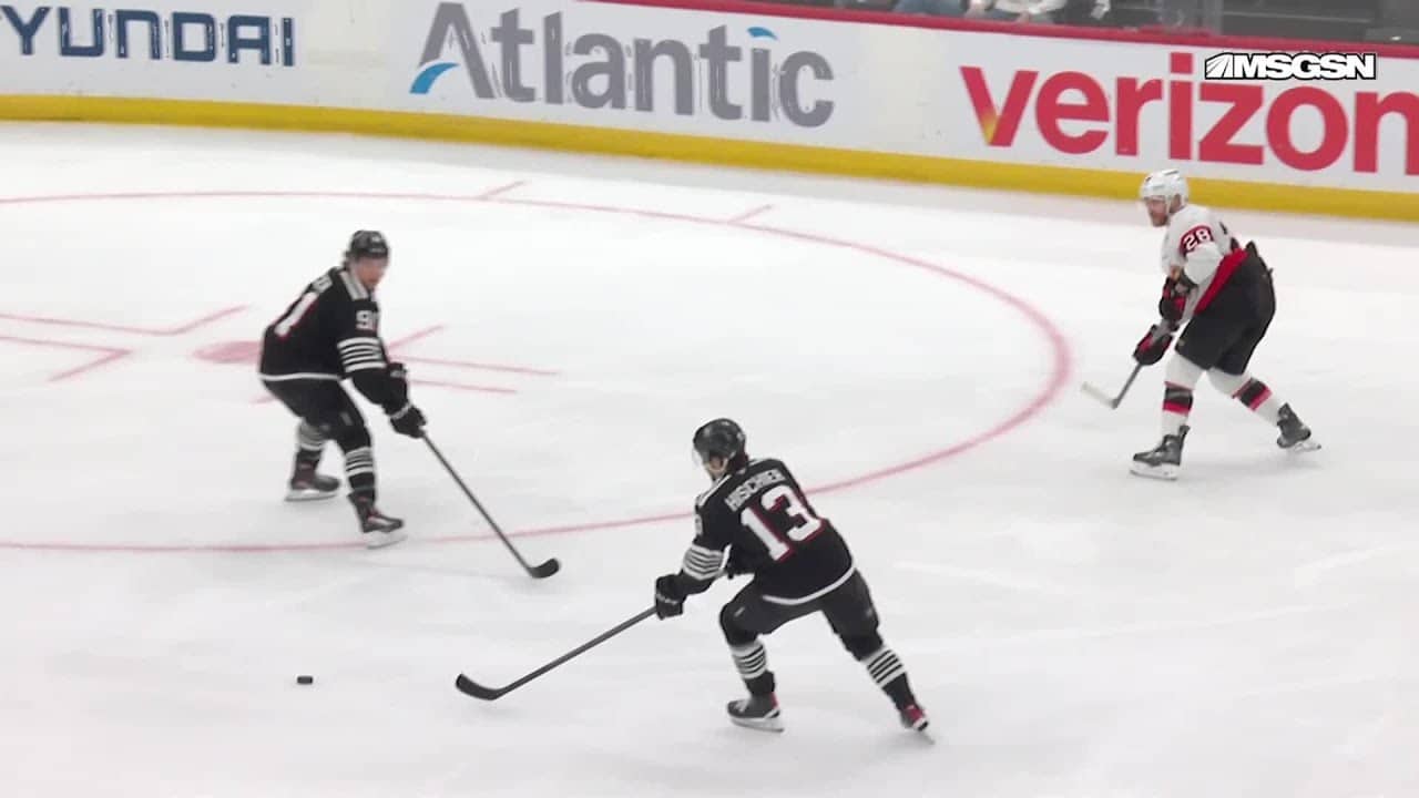 Shane Pinto scores a powerplay goal against the New Jersey Devils