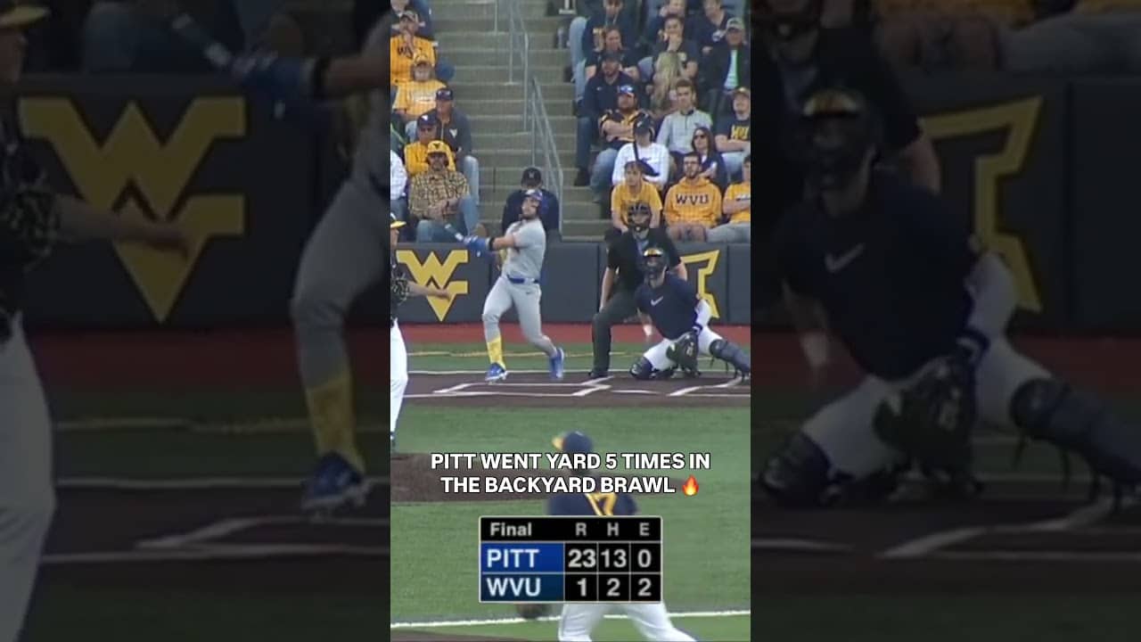 Pitt had NINETEEN runs by the fourth inning in a 23-1 rout at West Virginia😮‍💨 #pitt #baseball