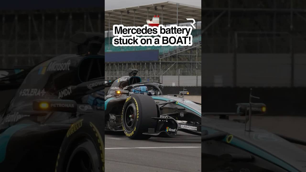 Mercedes' broken F1 battery is stuck on a boat! 🚢