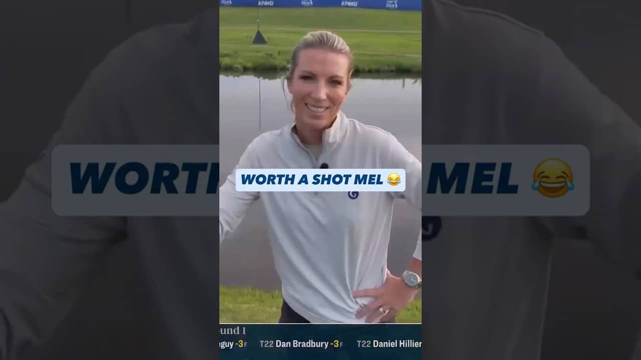 You know we had to send Mel Reid out shoeless to try this shot from the water on Hazeltine No. 7 😂