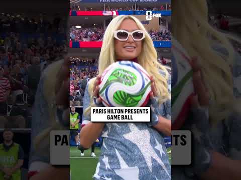 Paris Hilton presents the match ball ahead of the USMNT's matchup with Türkiye