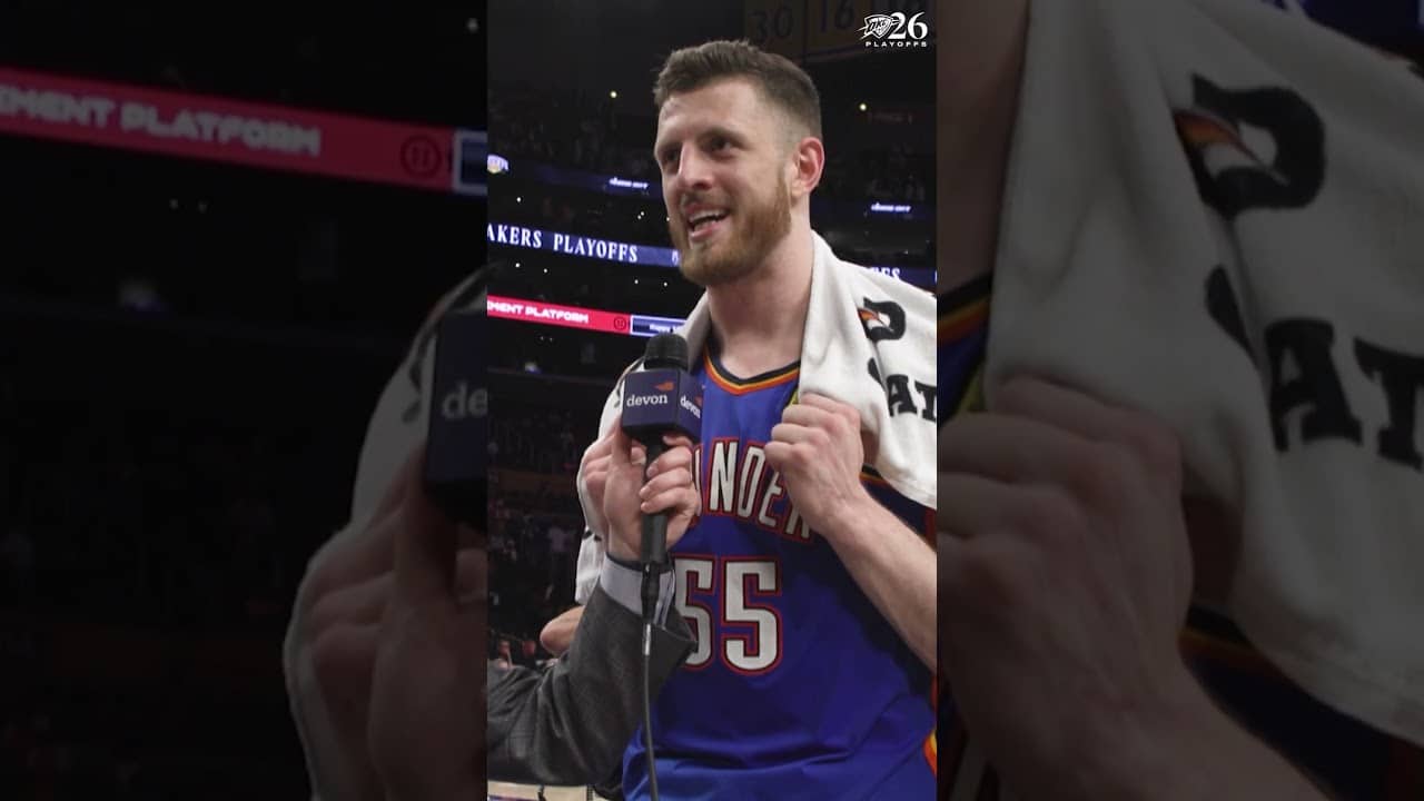 Played with composure and intensity 💪 IHart and Nick Gallo chat after tonight's win 🎤  #okcthunder
