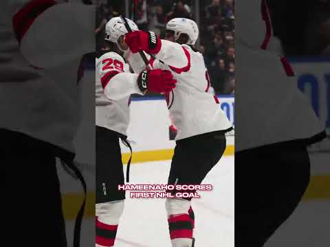 Perfect first NHL goal. 29/10. No notes. #lennihameenaho #njdevils #devilsvscanucks #NHL #hockey