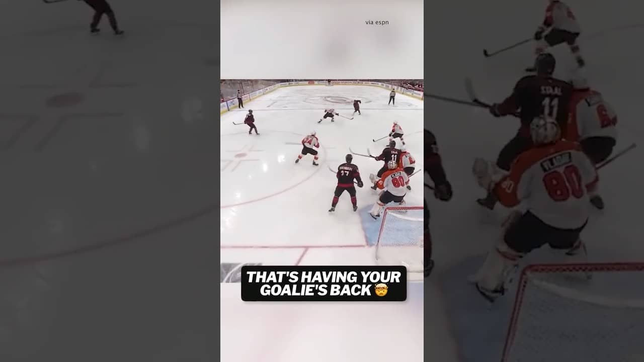 Travis Sanheim with a CRAZY save 😮 #hockey