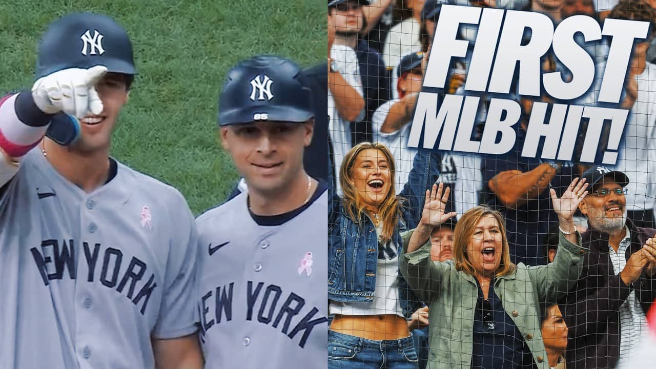 Yankees' Spencer Jones gets his first MLB hit & RBI with his family in the stands 🩷 | MLB Highlights