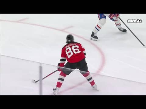 Jack Hughes scores a shorthanded goal against the Montréal Canadiens