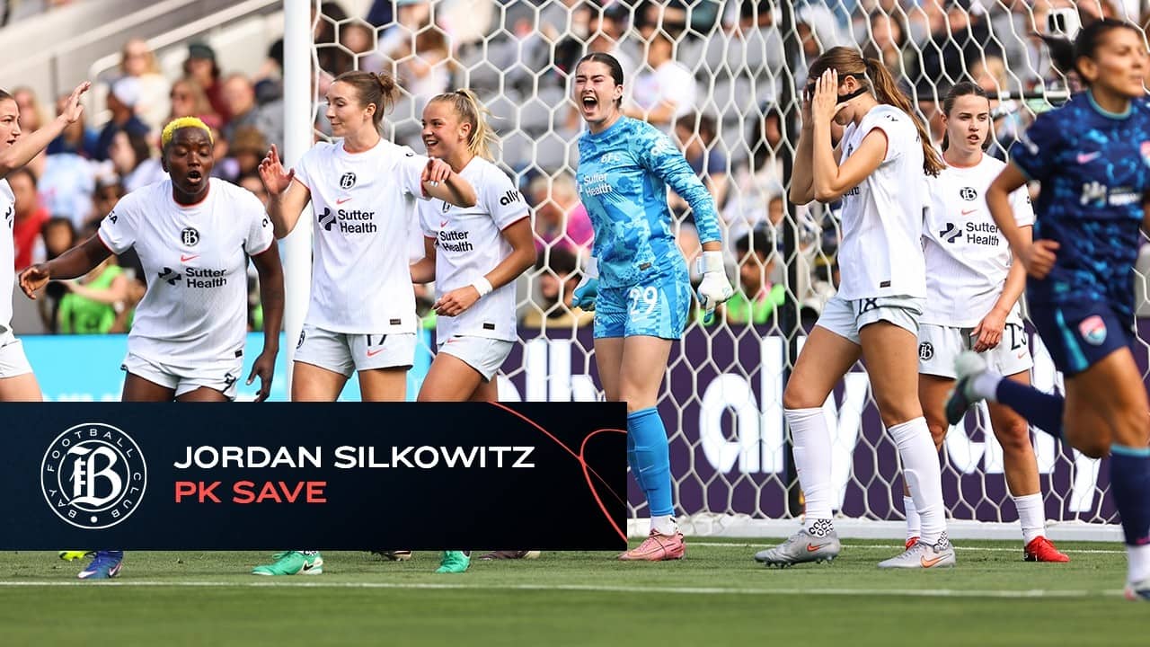 Bay FC Goalkeeper Jordan Silkowitz with the PK Save against San Diego Wave FC