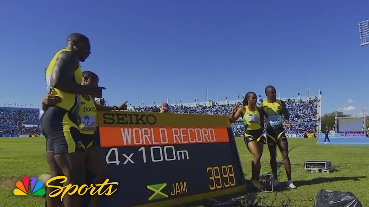 Jamaica sets WORLD RECORD in mixed 4x100 qualifying heat at World Athletics Relays | NBC Sports