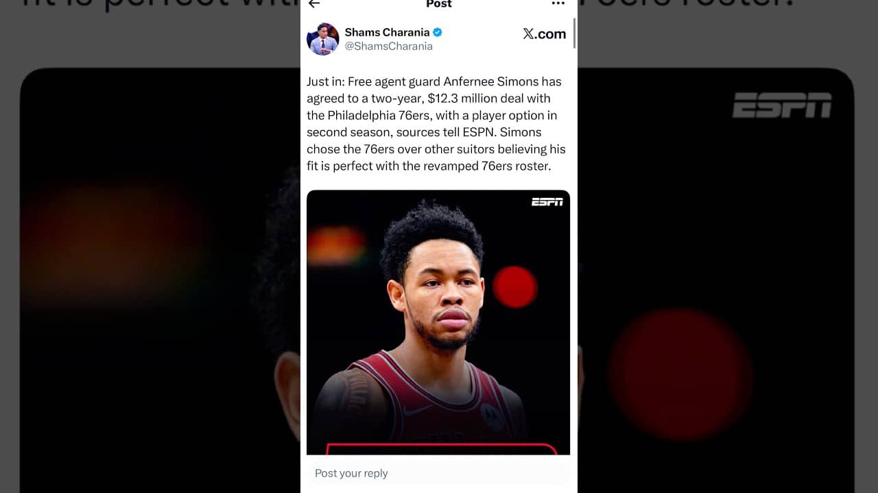 Anfernee Simons signs with the Philadelphia 76ers! 🤦🏽 #nba #shorts #fyp