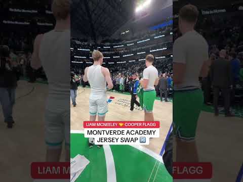 Former high school teammates Liam McNeeley and Cooper Flagg swap jerseys in Dallas 📍🤩