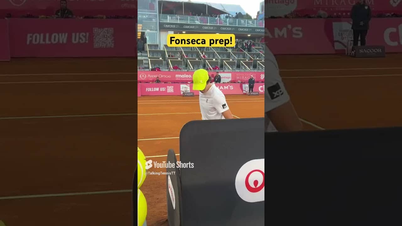 Joao Fonseca close up: Wrist band prep and pre-match warmup before Jesper de Jong match in Estoril