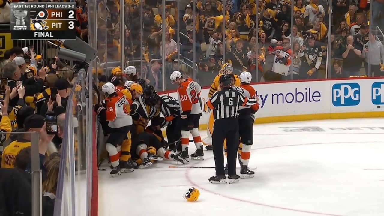 Travis Konecny Cross Checks Sidney Crosby, End Of Game Scrum #request