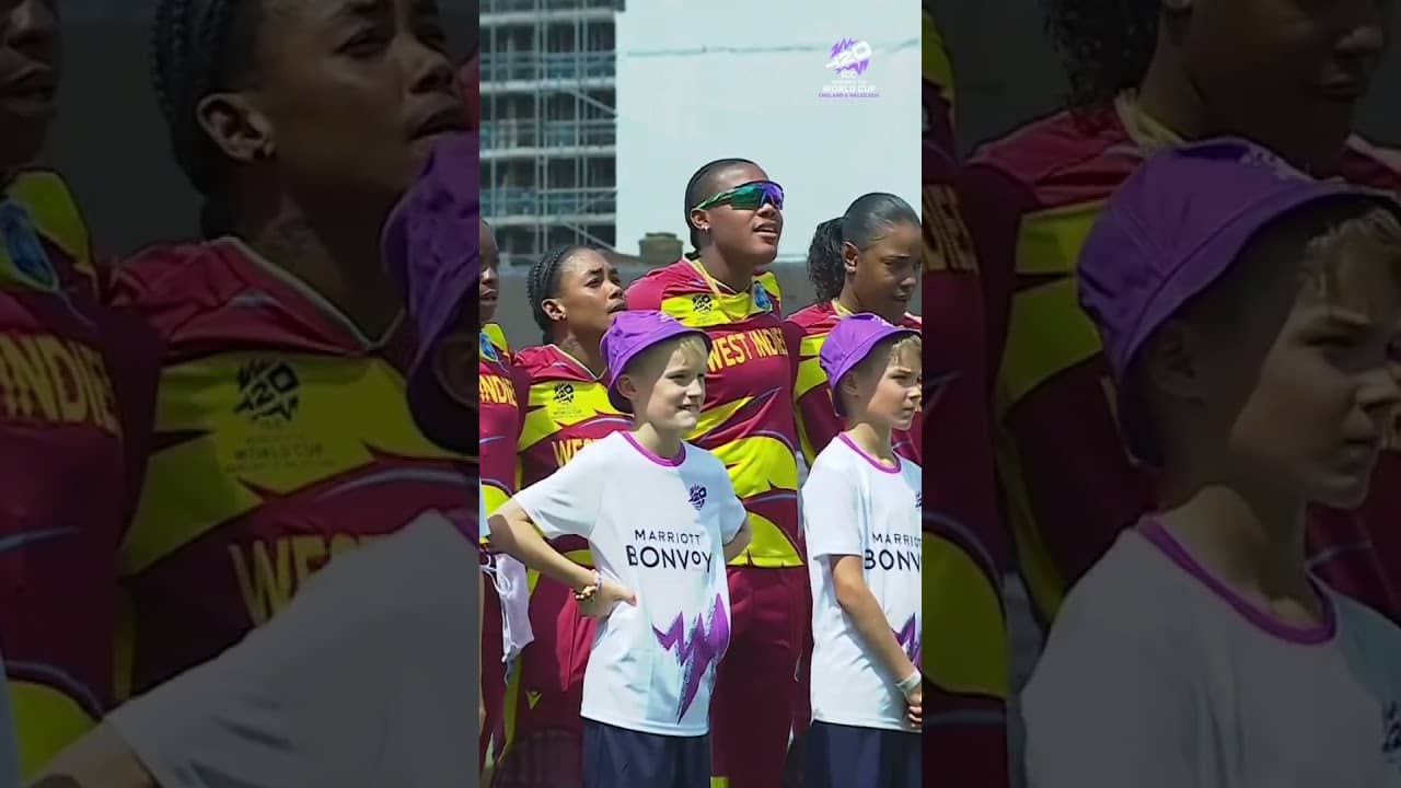 A proud moment for West Indies, singing their national anthem ahead of the #T20WorldCup semi-final 👏