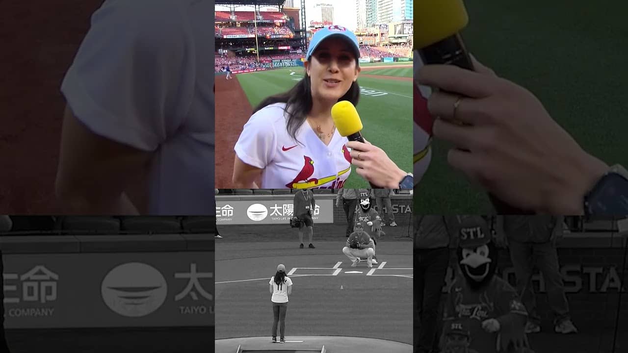 MAKIN' MY WAY DOWNTOWN 🎶 Vanessa Carlton threw out the first pitch at the Cardinals game!