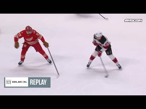 Jesper Bratt scores a goal against the Detroit Red Wings