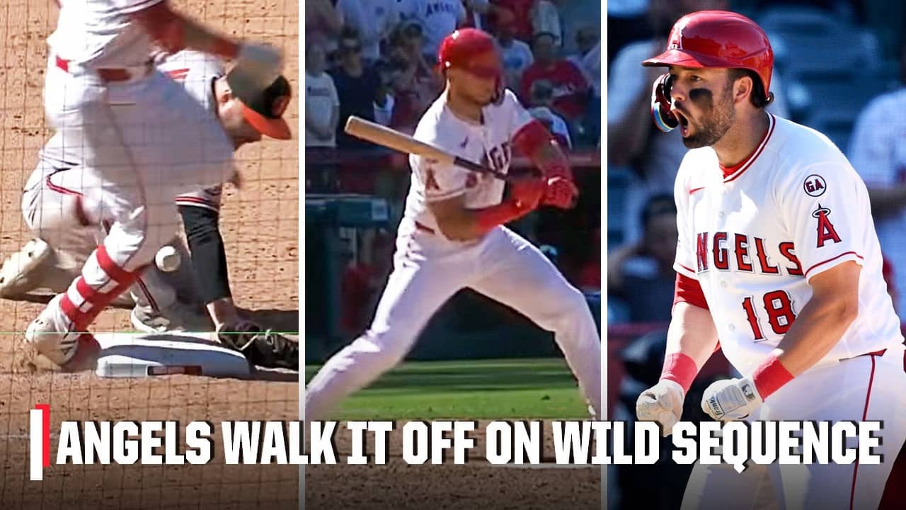 WILD FINISH 😱 Angels walk it off on a kicked ball, swinging bunt single | MLB on ESPN