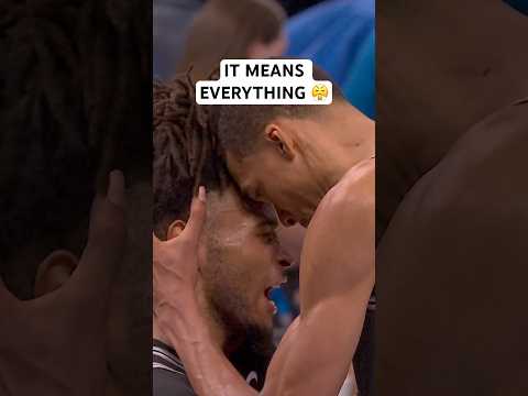 Wemby and Stephon Castle intense embrace after Game 1 💪