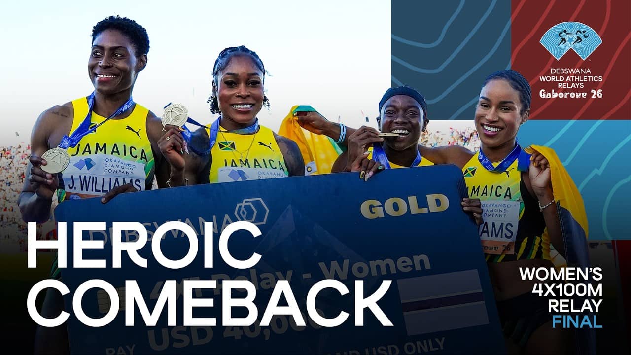 Elaine Thompson-Herah anchors team Jamaica to 4x100m win | World Athletics Relays Gaborone 26