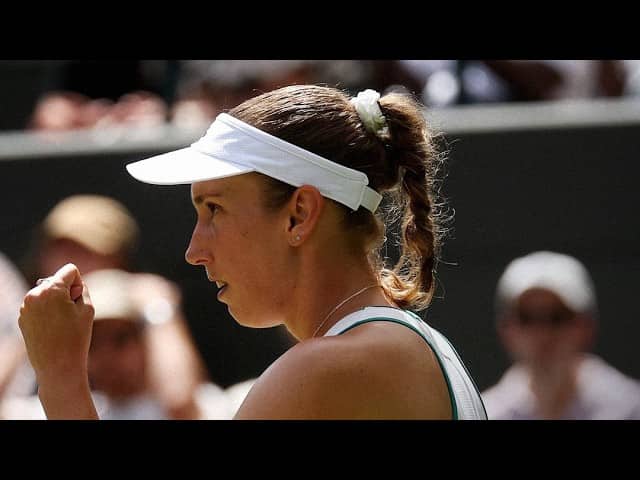 Wimbledon 2026 — Elise Mertens after her upset over Elena Rybakina in the third round of Wimbledon