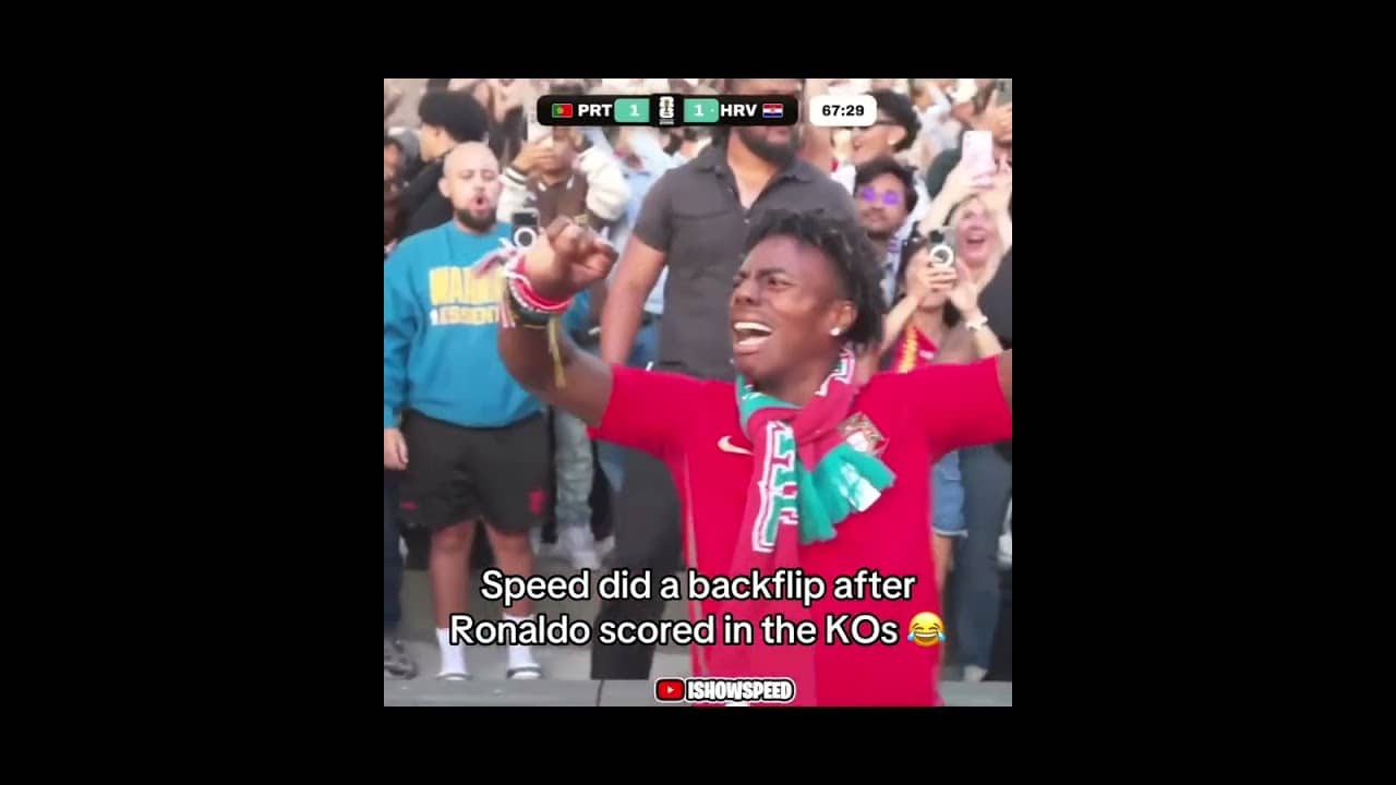 Speed's reaction to Cristiano Ronaldo first-ever KO stage goal 🤩 (via @IShowSpeed/YT)