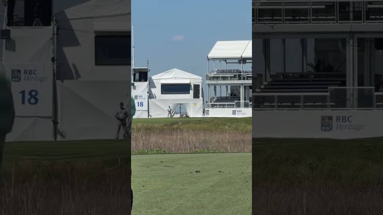 Drawing it off the lighthouse. World No. 1 plays the 18th at Harbour Town to perfection.