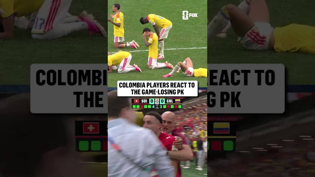 Colombia reacts to the final penalty kick that cost them a spot in the Quarterfinals