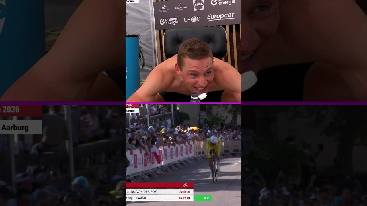Mathieu van der Poel's reaction to Tadej Pogacar beating his time by 0.31s 😬😅