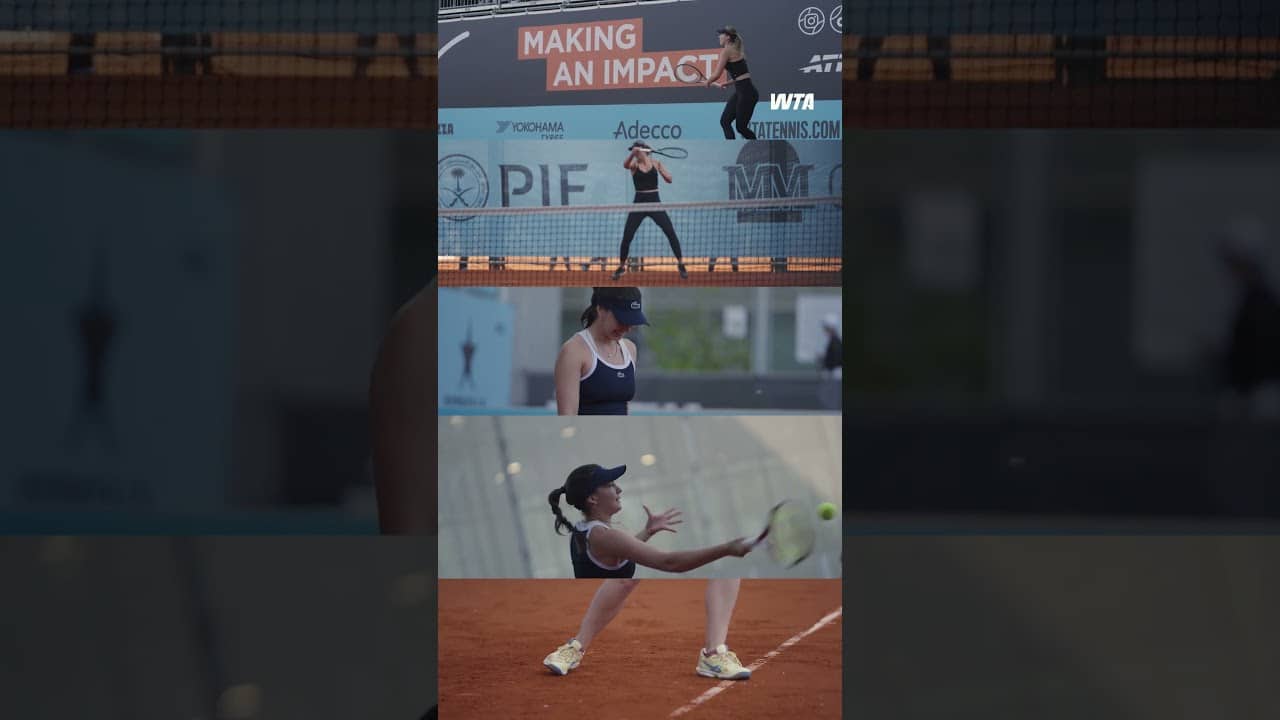 All smiles on this practice court! 😊 #WTA #Tennis #MMOpen #EvaLys #PaulaBadosa #Madrid #Practice