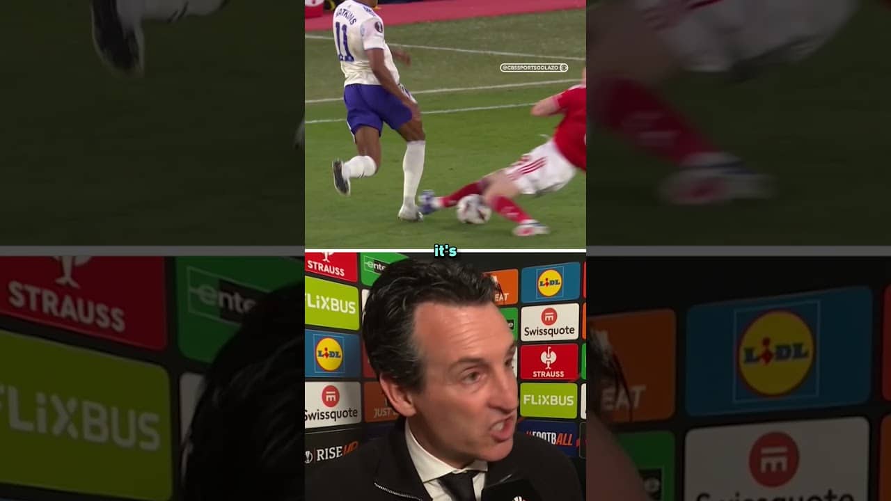 Unai Emery questions the decision to not look at Elliot Anderson's challenge on Ollie Watkins 👀