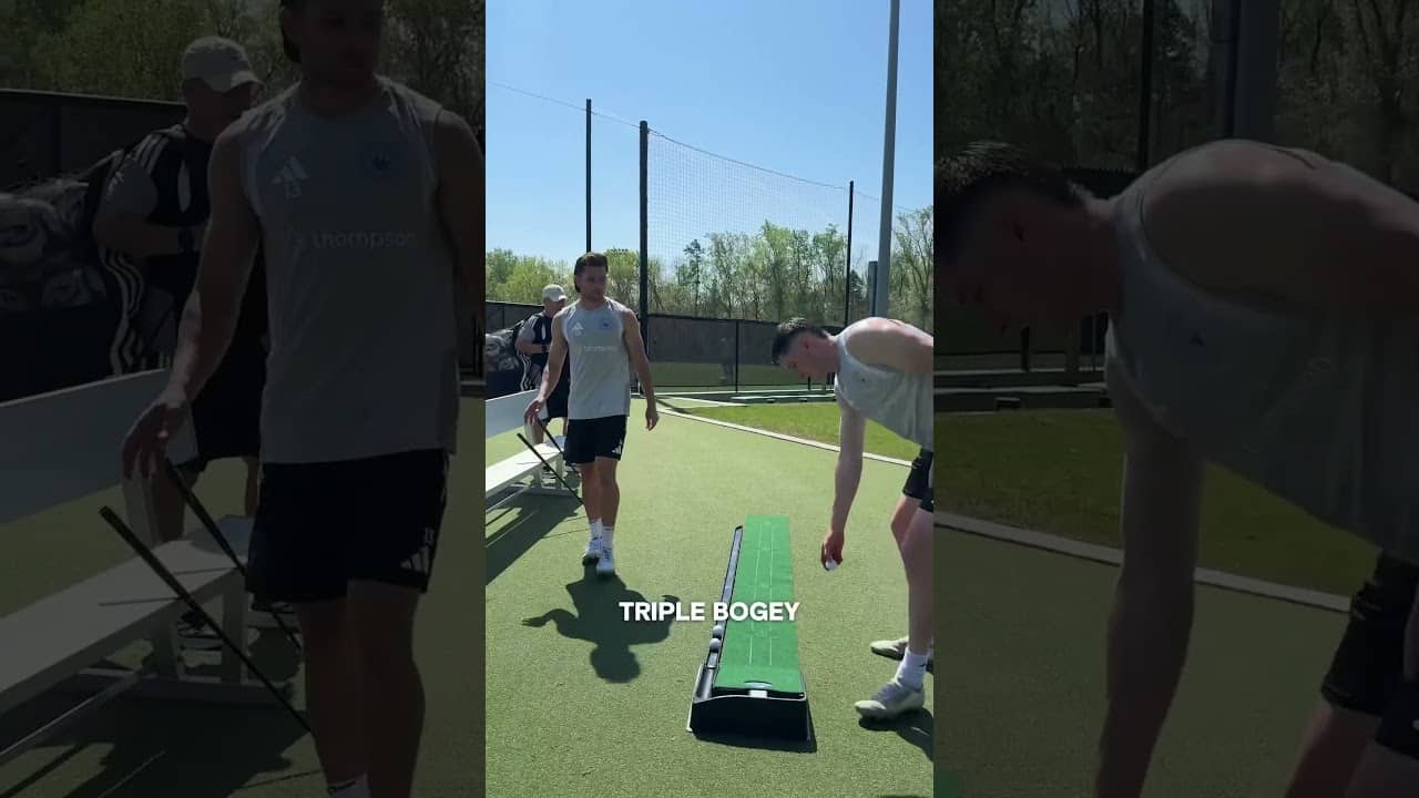 The lads are ready for #themasters ⛳️ #golf #putting #soccerplayers #challenge