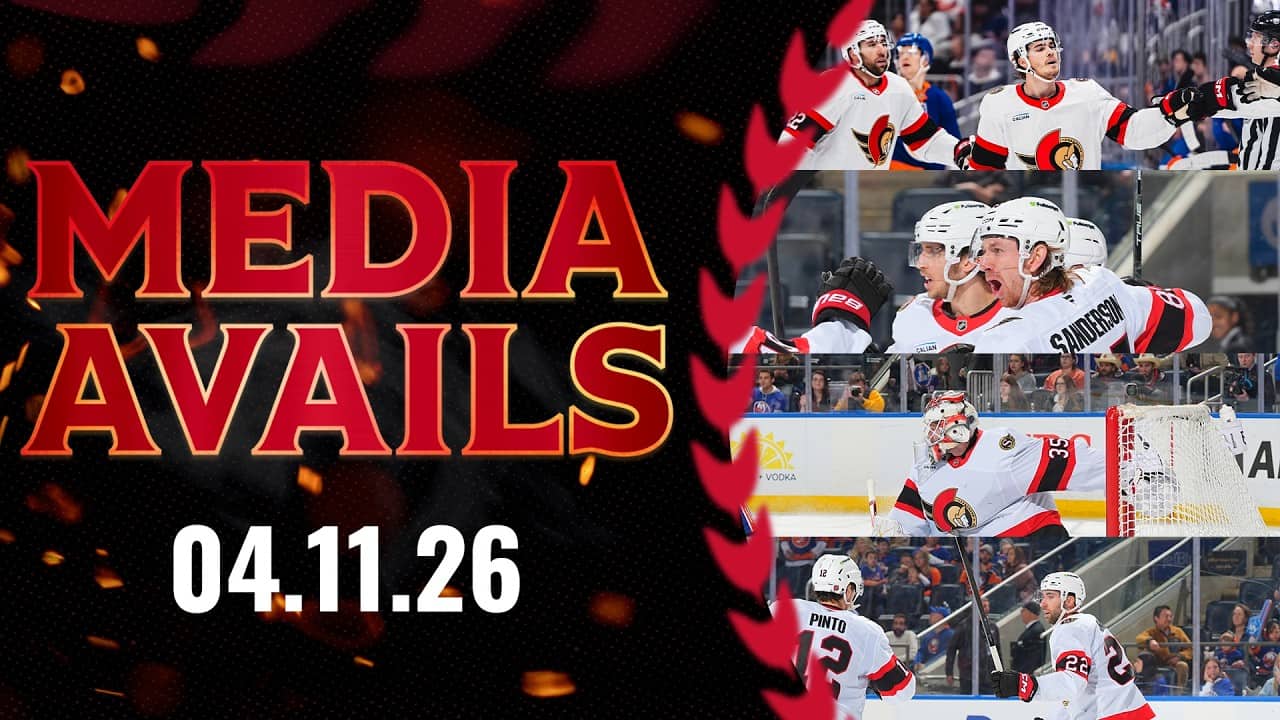 Linus Ullmark, Ridly Greig, Michael Amadio, Jake Sanderson, Travis Green Postgame Media vs NYI
