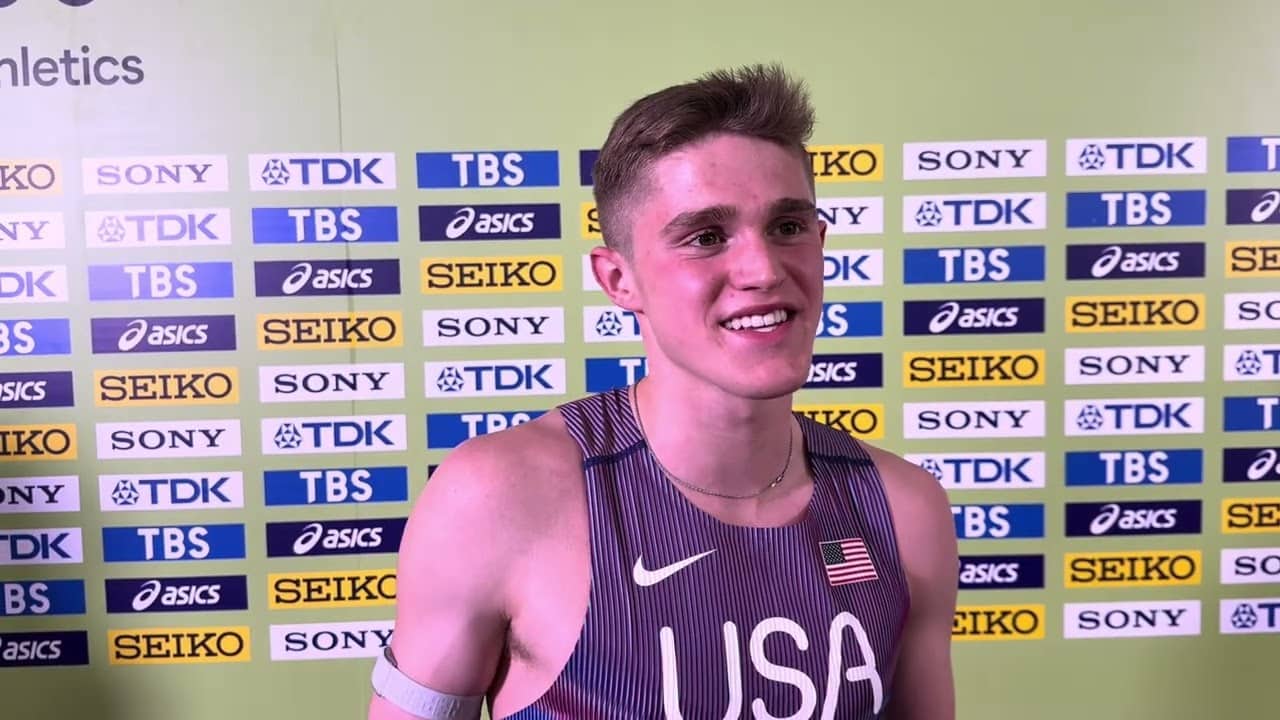 COOPER LUTKENHAUS AFTER WINNING WORLD INDOOR CHAMPIONSHIPS 800M AT 17 YEARS OLD