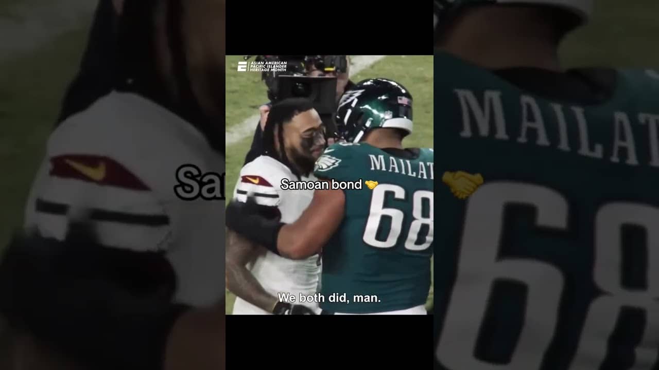 Jordan Mailata and Frankie Luvu, both of Samoan descent ❤️ (via @NFLFilms/TT, @NFL/TT)