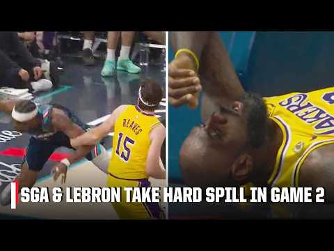 SGA & LeBron hit the deck as Austin Reaves avoids upgraded flagrant foul call | NBA on ESPN