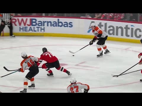 Trevor Zegras scores a powerplay goal against the New Jersey Devils