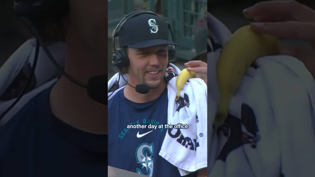 Ambushed by Bryce Miller... 🍌 Active Mic presented by Wells Fargo   #baseball #mlb