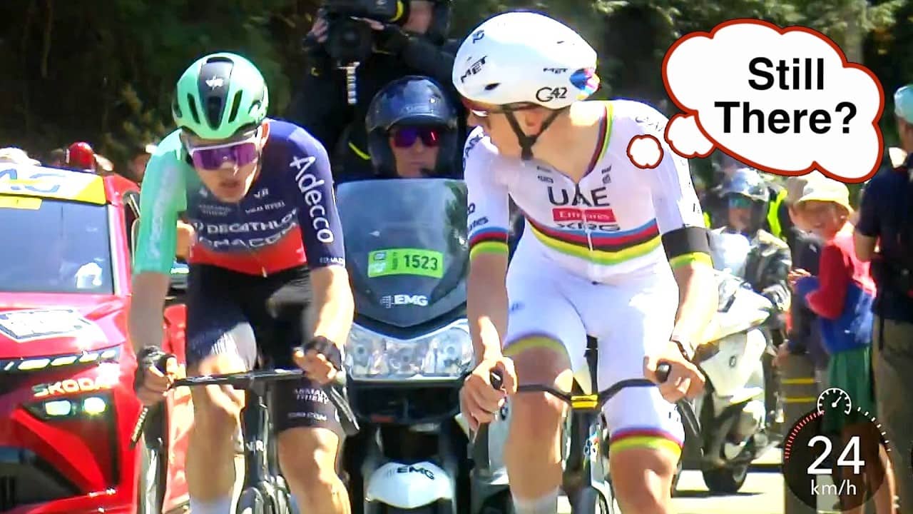 Tadej Pogacar gives Paul Seixas "The Look" on Roche Aux Faucons | Liege-Bastogne-Liege 2026
